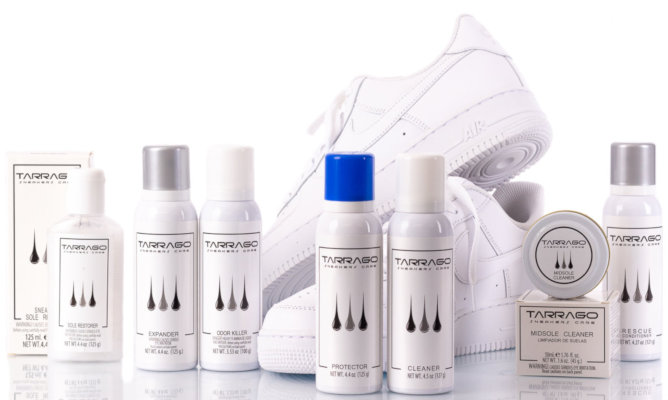 Die komplette Familie an Schuhpflegeprodukten von Tarrago zur Sneaker Care